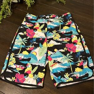 Boys wonder nation Black Swim Shorts/trunks with Neon Floral Print